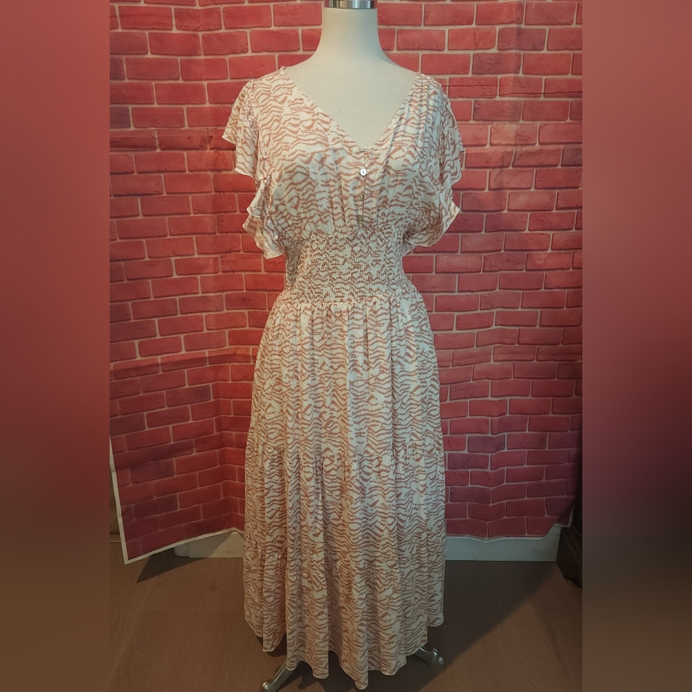 Velvet Heart Cream and Brown Midi Dress